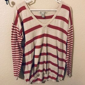 Cream and Pink V-Neck Sweater